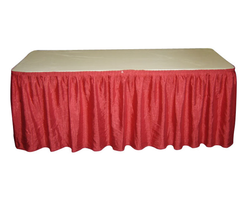 RED SKIRTED TABLE 4', 6' OR 8'