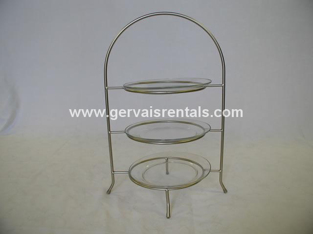 PEWTER 3 TIER BUFFET STAND (includes 3 - 10" glass plates)