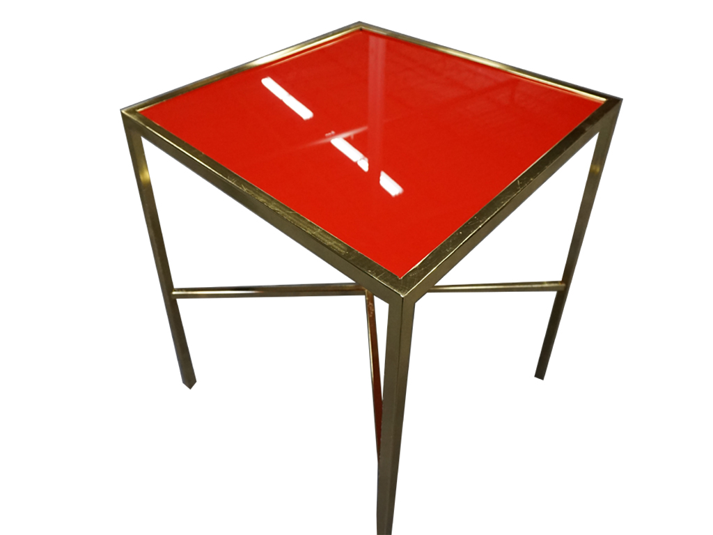 30"X30" GOLD FRAME TABLE WITH RED PLEXI