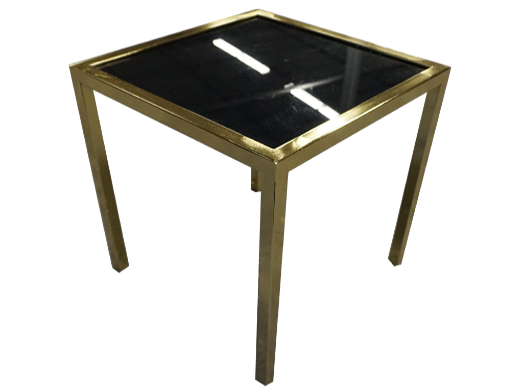 18" X 18" GOLD FRAME END TABLE WITH BLACK PLEXI