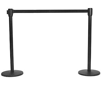 BLACK RETRACTABLE STANCHION with 3 Hooks 8' Belt - 16 lb weight- 36" height - per pole
