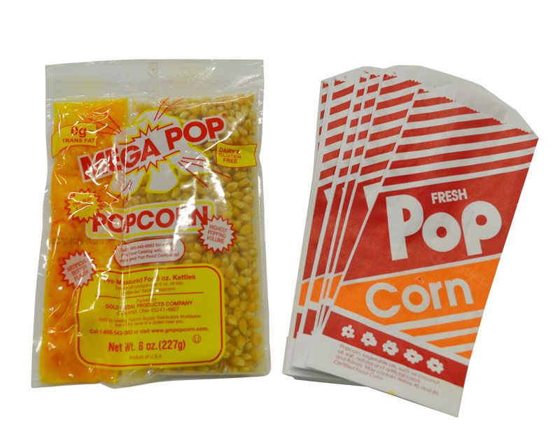 POPCORN - 8 OZ SNAKPAK (6 to 8 servings) kernals,salt & butter pre-measured, bags shown separate