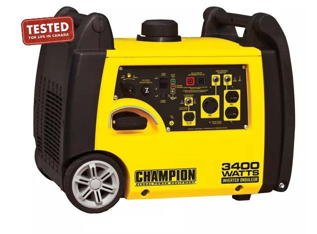 Champion 3100W / 3400W Gasoline Powered Portable Recoil Inverter Generator (3 - 120V Outlets / 6L Fuel Tank)