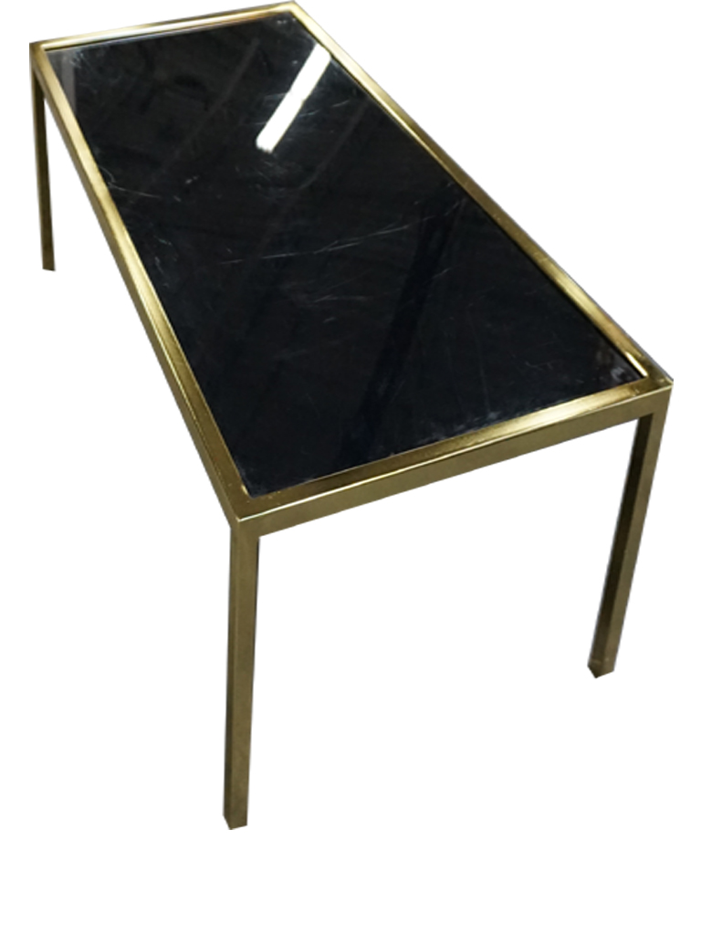 GOLD FRAME COFFEE TABLE 2' X 4' WITH BLACK PLEXI